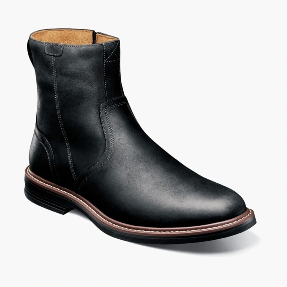 S73 NWT/NIB Florsheim NORWALK  Plain Toe Side Zip Boot Black 8.5